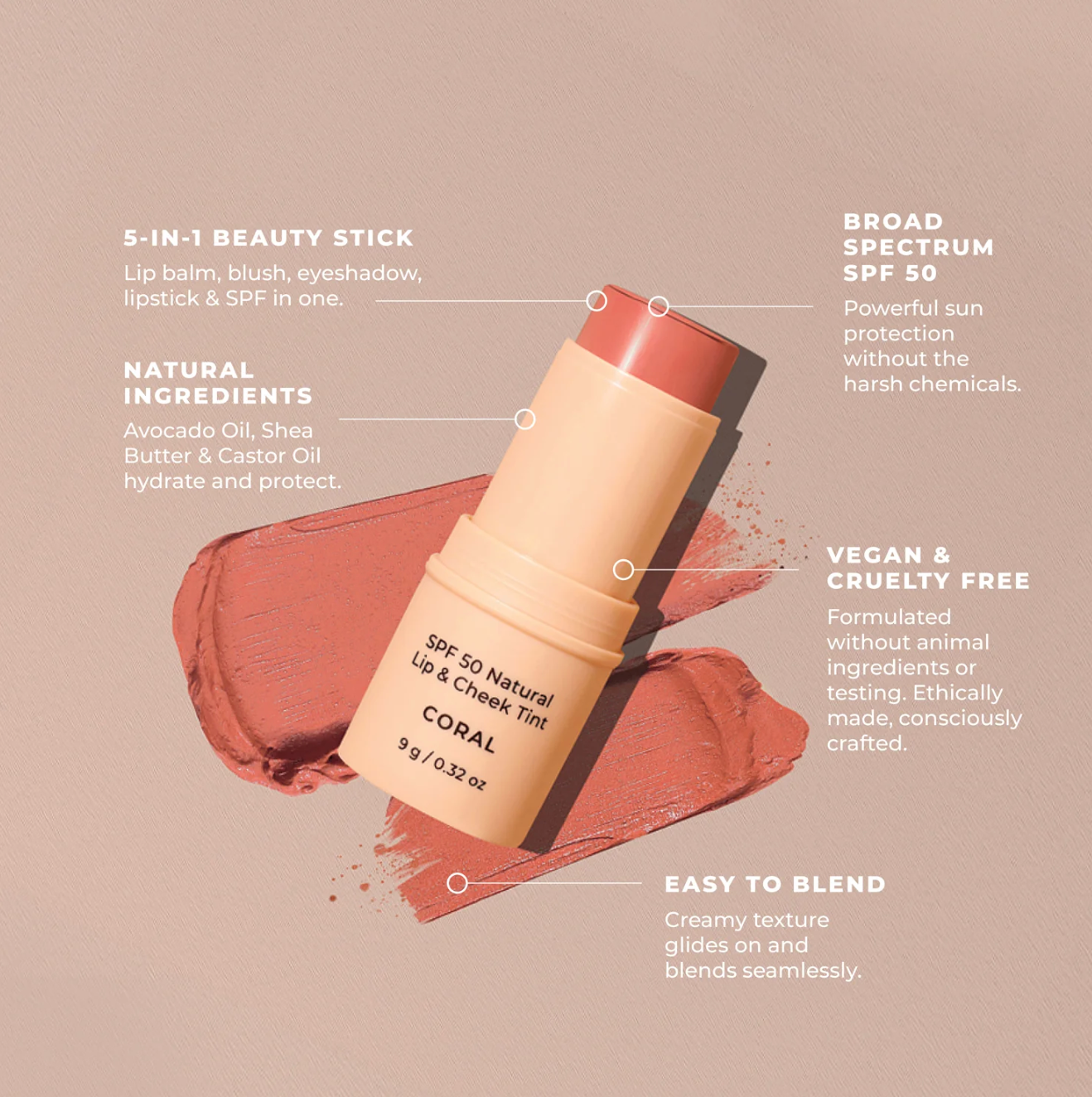 SPF 50 Natural Lip & Cheek Tint CORAL